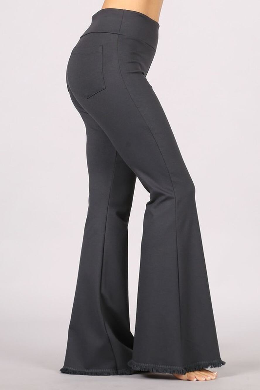 Chatoyant Flared Bell Pants With Frayed Fringe Charcoal Gray Small